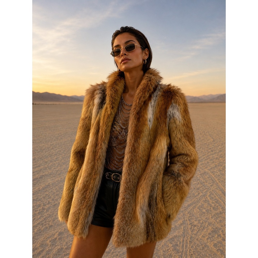 Vintage Genuine Red Fox Fur Coat Jacket Women's M Golden Brown Silk Lining